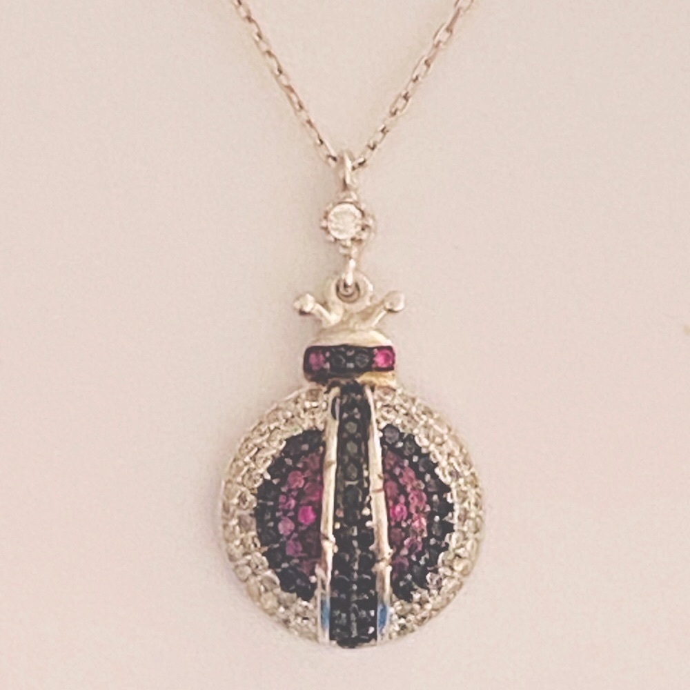 🐞 925 Silver ladybug cz stones necklace 🐞